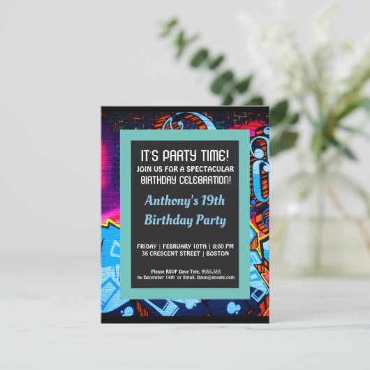 Invitation bleue d'anniversaire d'Abstarct de (Debout devant)