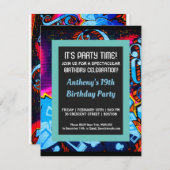 Invitation bleue d'anniversaire d'Abstarct de (Devant / Derrière)