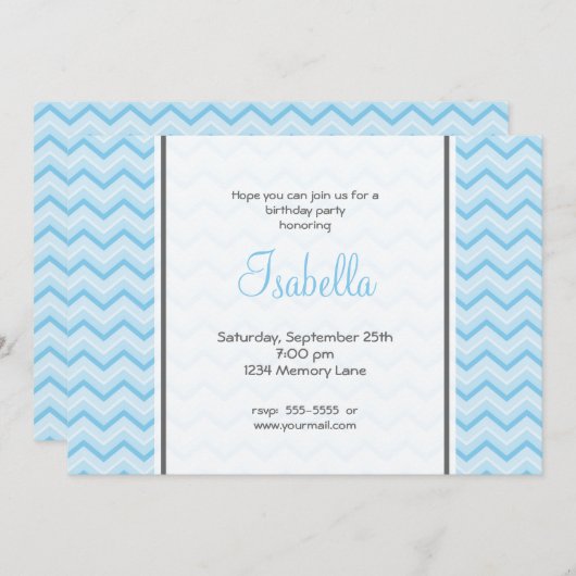 Invitation bleue d'anniversaire de Chevron (Devant / Derrière)