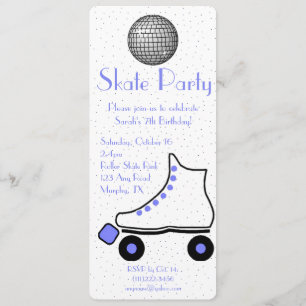 Invitation bleue d'anniversaire de patin de