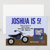 Invitation bleue d'anniversaire de vélo de saleté (Devant / Derrière)