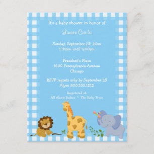 Invitation bleue de baby shower d'animaux de bébé