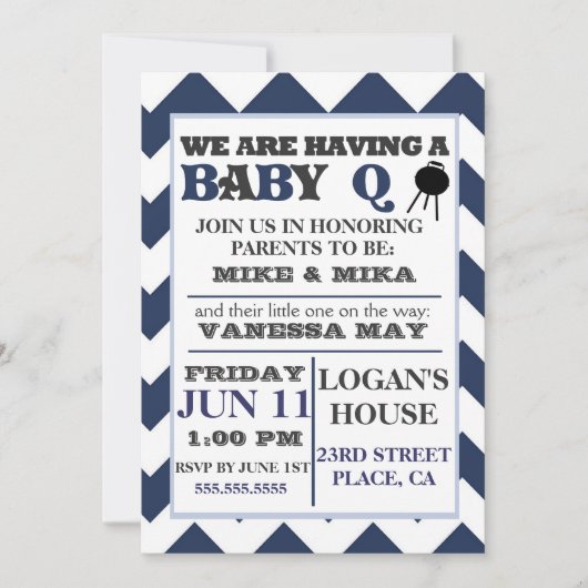 Invitation bleue de baby shower de BabyQ de (Devant)