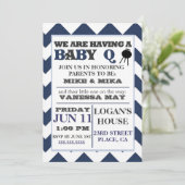 Invitation bleue de baby shower de BabyQ de (Debout devant)