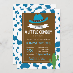 Invitation bleue de baby shower de cowboy