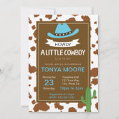 Invitation bleue de baby shower de cowboy (Devant)