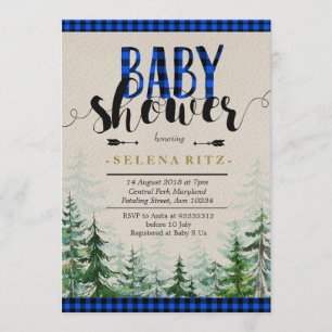 Invitation bleue de baby shower de garçon de plaid