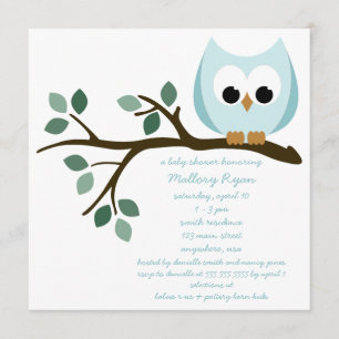 Invitation bleue de baby shower de hibou