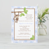 invitation bleue de baby shower de jungle de singe (Debout devant)