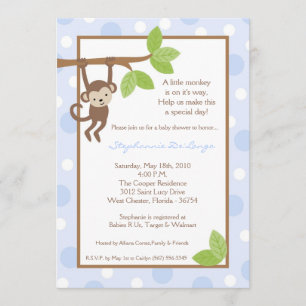 invitation bleue de baby shower de jungle de singe
