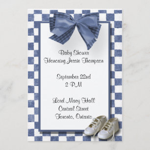 Invitation bleue de baby shower de plaid