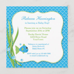 Invitation bleue de baby shower de poissons