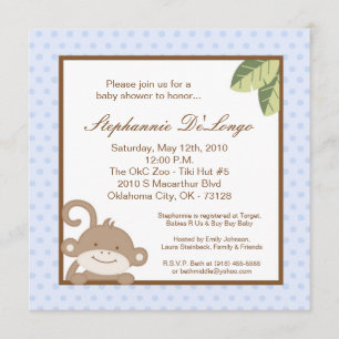 invitation bleue de baby shower de singe du garçon