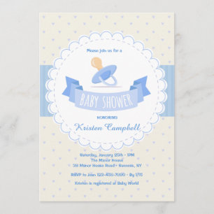 Invitation bleue de baby shower de tétine