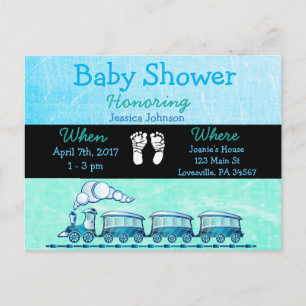 Invitation bleue de baby shower de train de bébé