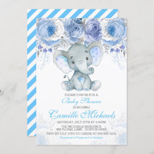 Invitation bleue de baby shower d'éléphant