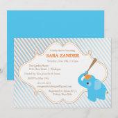Invitation bleue de baby shower d'éléphant (Devant / Derrière)