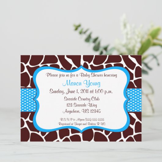 Invitation bleue de baby shower d'impression de (Debout devant)