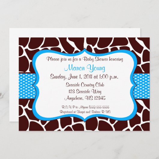 Invitation bleue de baby shower d'impression de (Devant / Derrière)