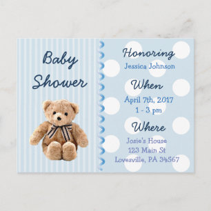 Invitation bleue de baby shower d'ours de nounours