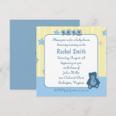 Invitation bleue de baby shower d'ours de nounours (Devant / Derrière)
