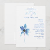 Invitation bleue de baptême de fleur (Devant / Derrière)