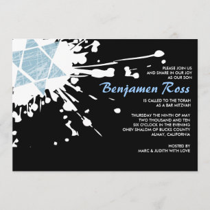 Invitation bleue de bat mitzvah de barre d'étoile