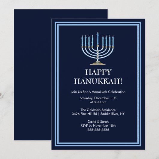 Invitation bleue de célébration de Menorah (Devant / Derrière)