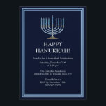 Invitation bleue de célébration de Menorah<br><div class="desc">Mettez sur pied votre fête de vacances outre de la droite avec notre invitation bleue élégante de partie de célébration de Menorah Hanoukka. Assurez-vous que tous vos amis et membres de la famille sont là pour célébrer avec vous cette saison des vacances ! Hanoukka est une époque préférée pour les...</div>