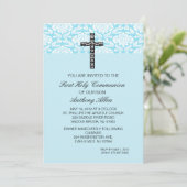 Invitation bleue de communion de garçons de (Debout devant)