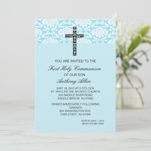 Invitation bleue de communion de garçons de (Debout devant)