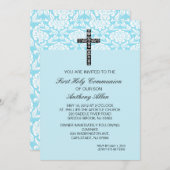 Invitation bleue de communion de garçons de (Devant / Derrière)