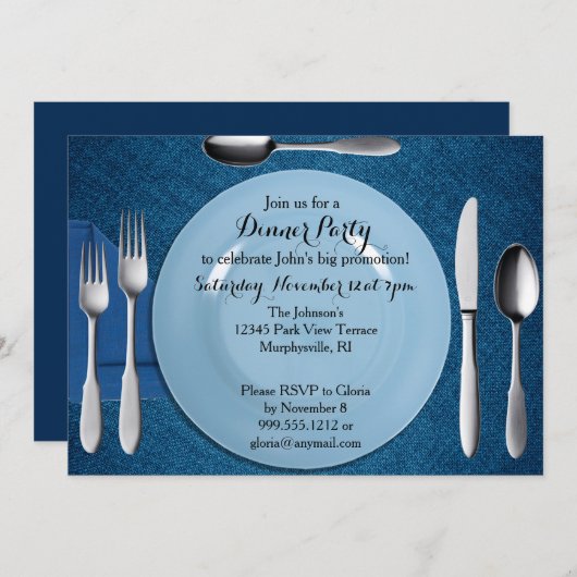 Invitation bleue de dîner (Devant / Derrière)