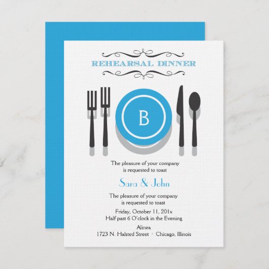 Invitation bleue de dîner de répétition de (Devant / Derrière)