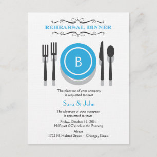 Invitation bleue de dîner de répétition de