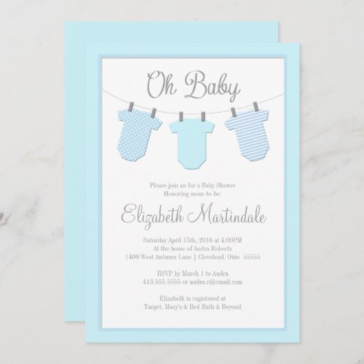 Invitation bleue de douche de bébé de corde à  (Devant / Derrière)