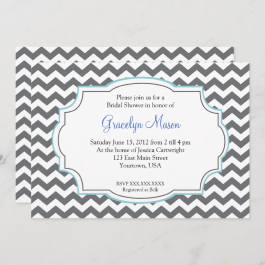 Invitation bleue de douche de Chevron (Devant / Derrière)