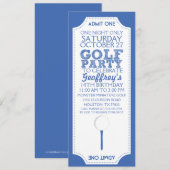 Invitation bleue de fête d'anniversaire de golf de (Devant / Derrière)