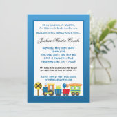 invitation bleue de fête d'anniversaire de train (Debout devant)