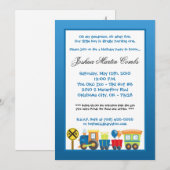 invitation bleue de fête d'anniversaire de train (Devant / Derrière)