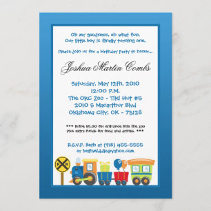 invitation bleue de fête d'anniversaire de train