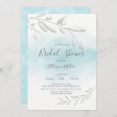 Invitation bleue de Fête de la mariée d'aquarelle (Devant / Derrière)