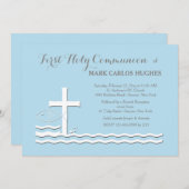 Invitation bleue de la première communion (Devant / Derrière)