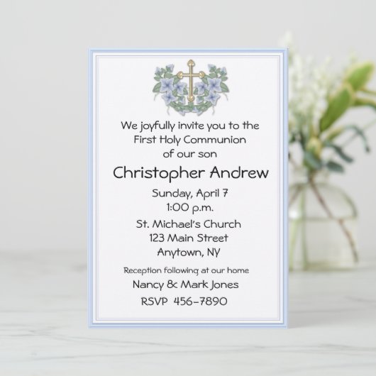 Invitation bleue de la première communion (Debout devant)