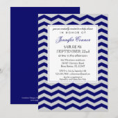 Invitation bleue de l'Elegant Chevron Baby shower  (Devant / Derrière)