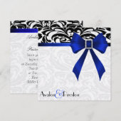 Invitation bleue de mariage damassé d'arc de (Devant / Derrière)