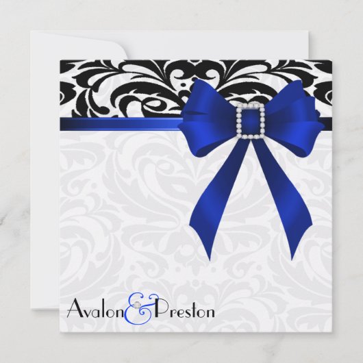 Invitation bleue de mariage damassé d'arc de (Devant)