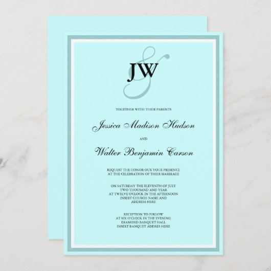 Invitation bleue de monogramme (Devant / Derrière)