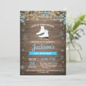 Invitation bleue de patin de fête d'anniversaire (Debout devant)