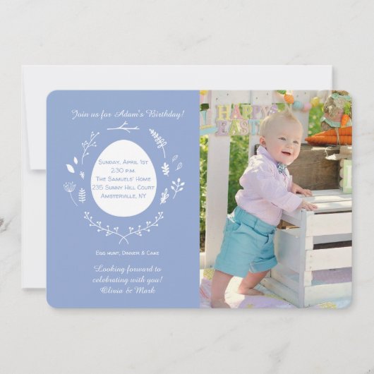Invitation bleue de photo d'anniversaire de Pâques (Devant)